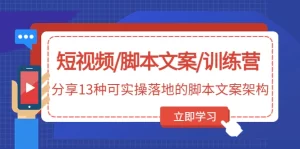 短视频/脚本文案/训练营:分享13种可实操落地的脚本文案架构-网课资源站